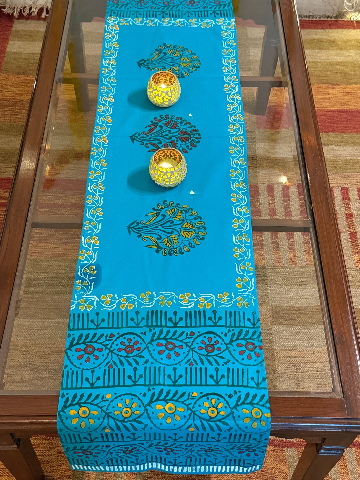 Rivaayat – Turquoise Blue Cotton Runner (14" × 73")