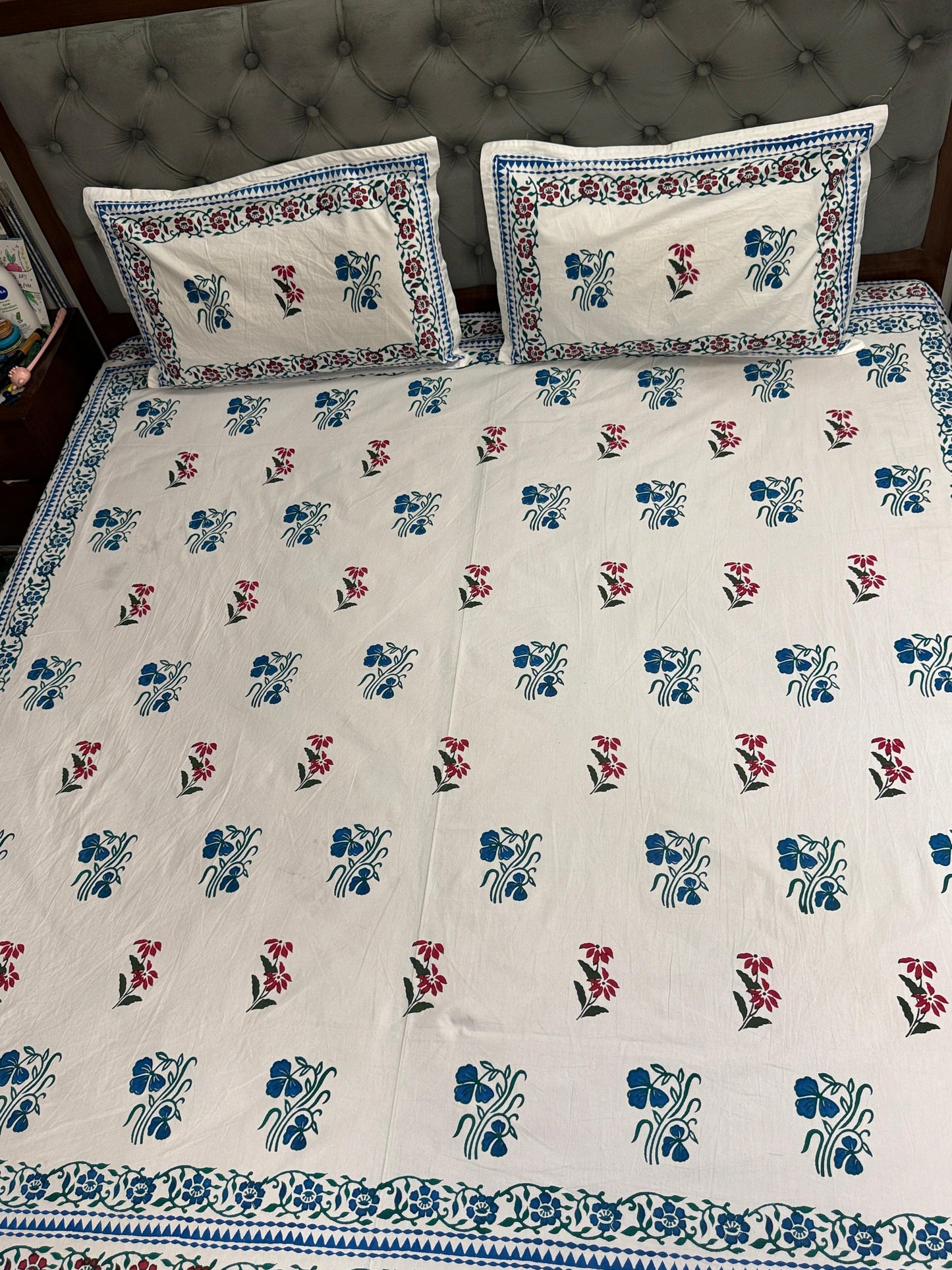 Aangan 🌸 – Hand Block Printed Double Bedsheet Set