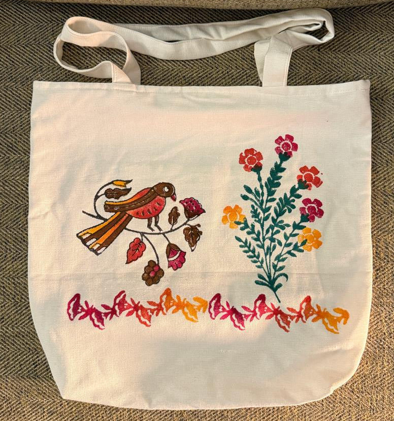 Feathered Hues – Hand Block Printed Tote Bag