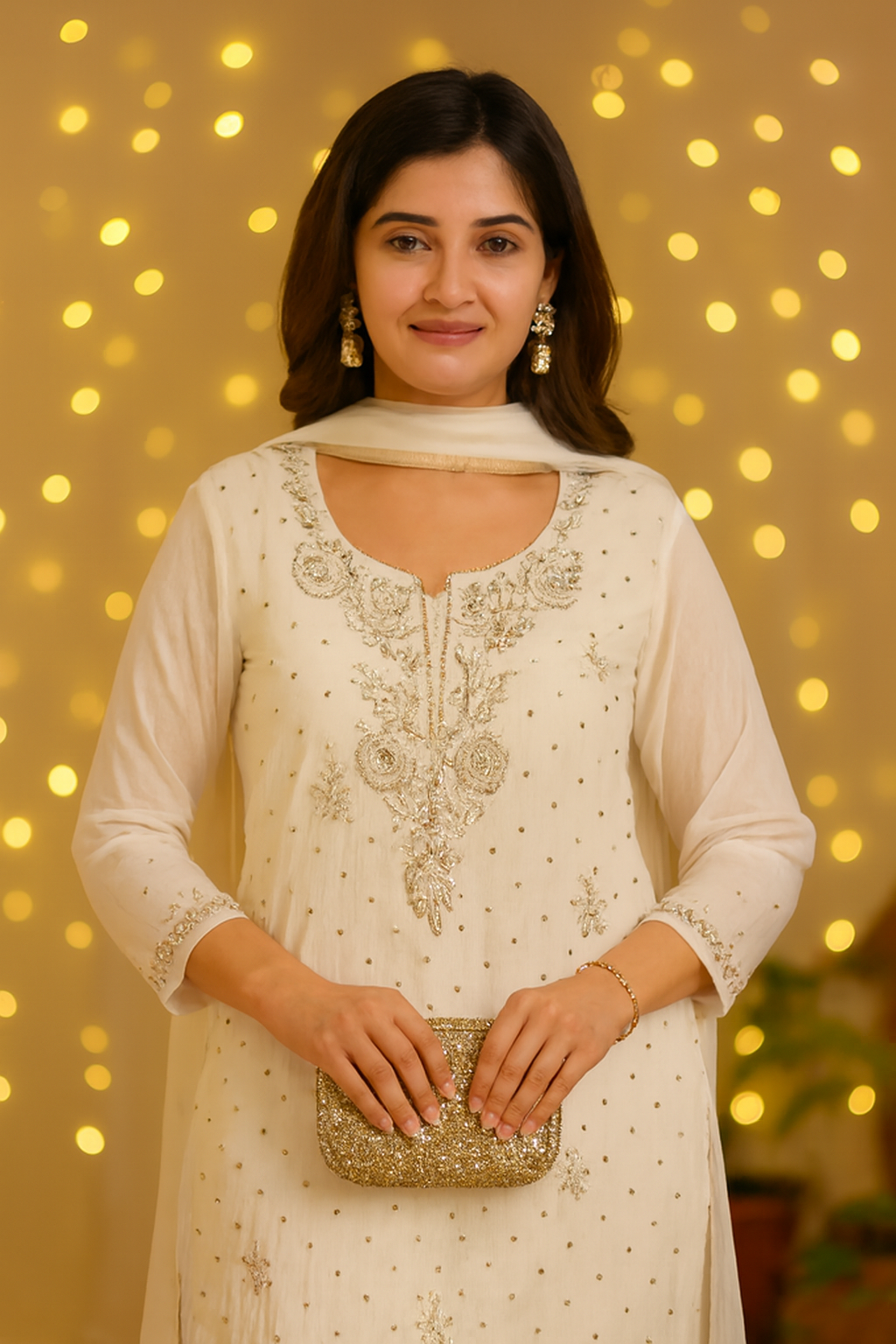Ziya - Kurta Cloth with Dupatta in White Mul Chanderi with Mukesh Work