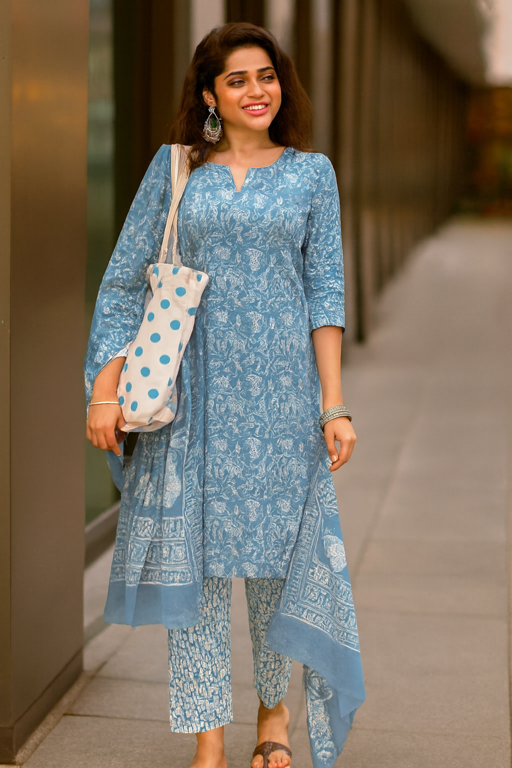 Blue Sky – Indigo Cotton Suit Set (Sanganeri Print)