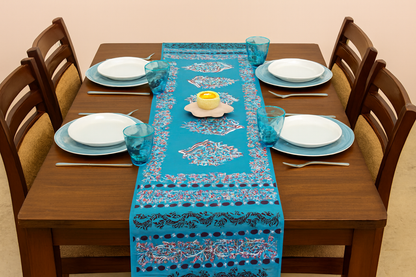 Pravah – Turquoise Blue Cotton Runner (14" × 70")