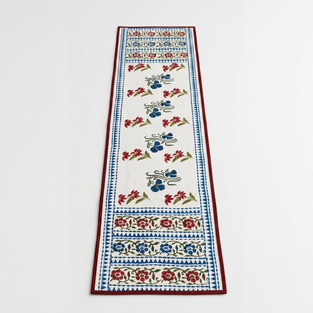 Aangan - Hand Block Printed Table Runner with border piping