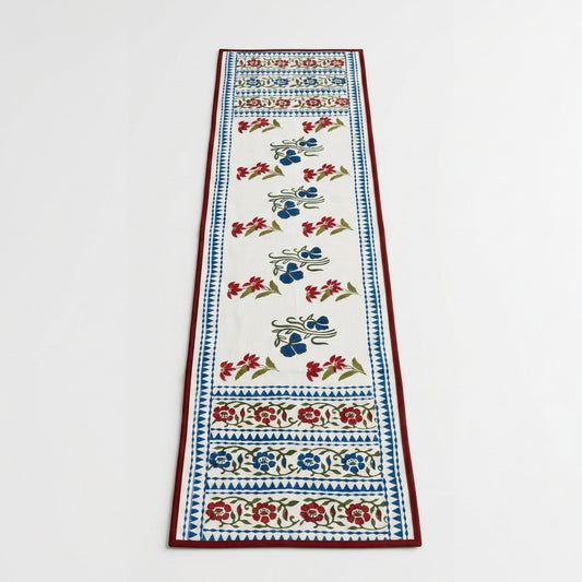 Aangan - Hand Block Printed Table Runner with border piping