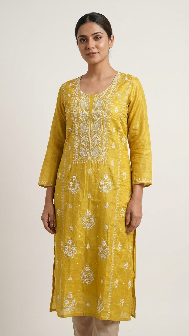 Suvarna - Sunshine Yellow Tissue Unstitched Kurta Cloth and Dupatta with Pearl Work