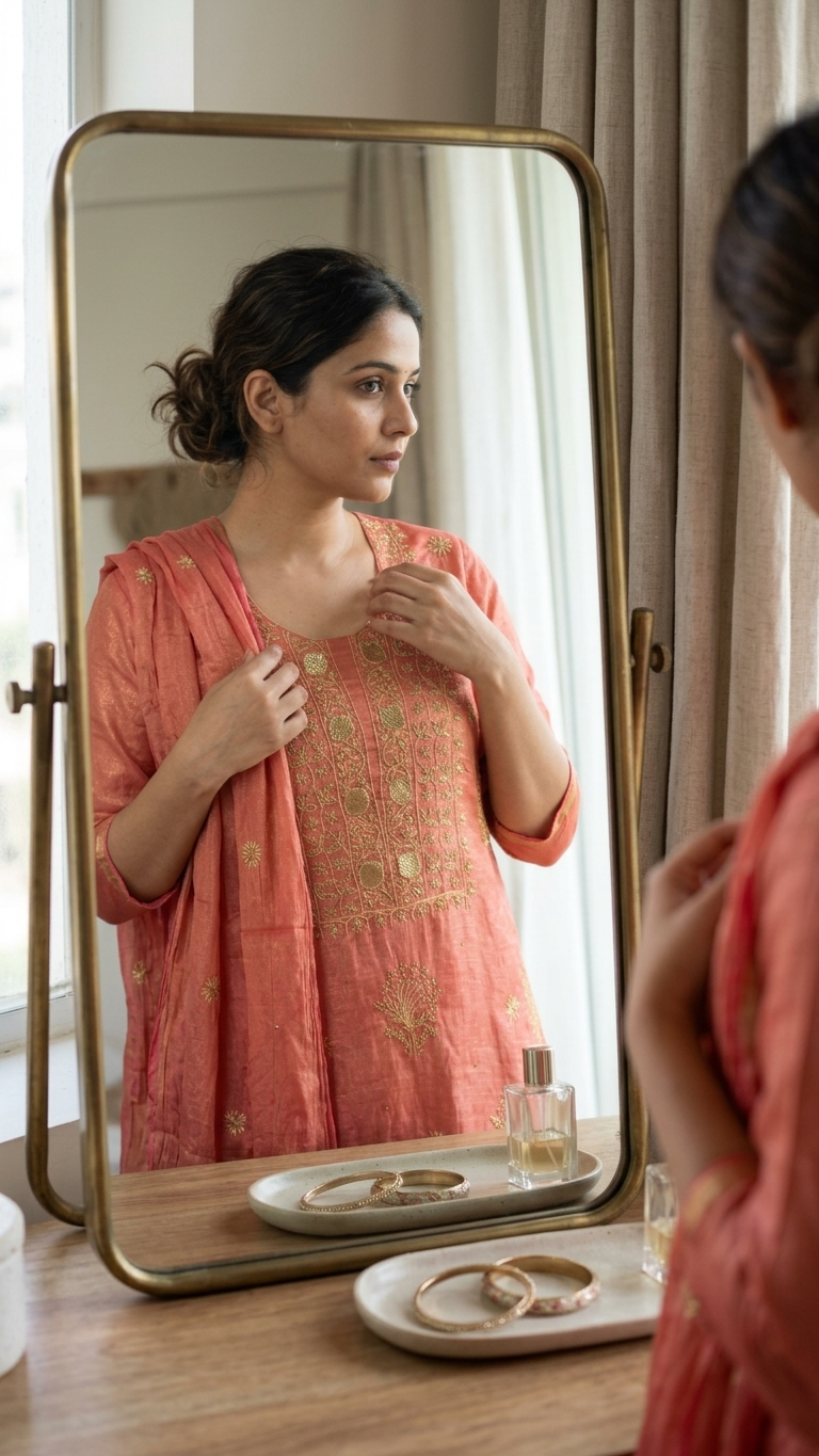 Kumuda - Coral Red Tissue Unstitched Kurta Cloth and Dupatta with Work