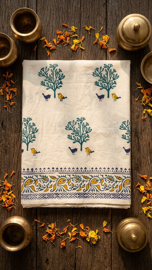 Chidiya – Set of 2 Hand Block Printed Cotton Window Curtains