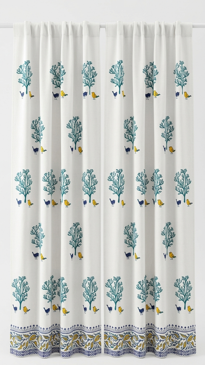 Chidiya – Set of 2 Hand Block Printed Cotton Window Curtains