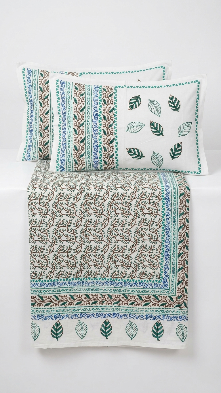 Leaf Song – Hand Block Printed Double Bedsheet Set