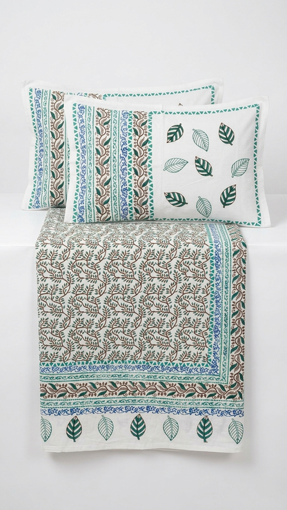 Leaf Song – Hand Block Printed Double Bedsheet Set