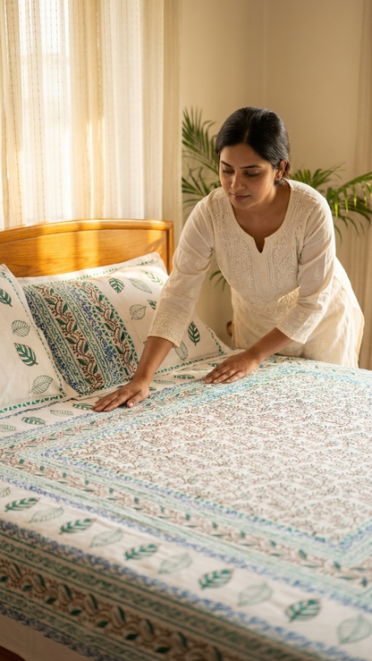 Leaf Song – Hand Block Printed Double Bedsheet Set