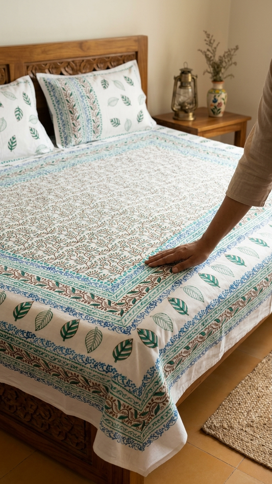 Leaf Song – Hand Block Printed Double Bedsheet Set