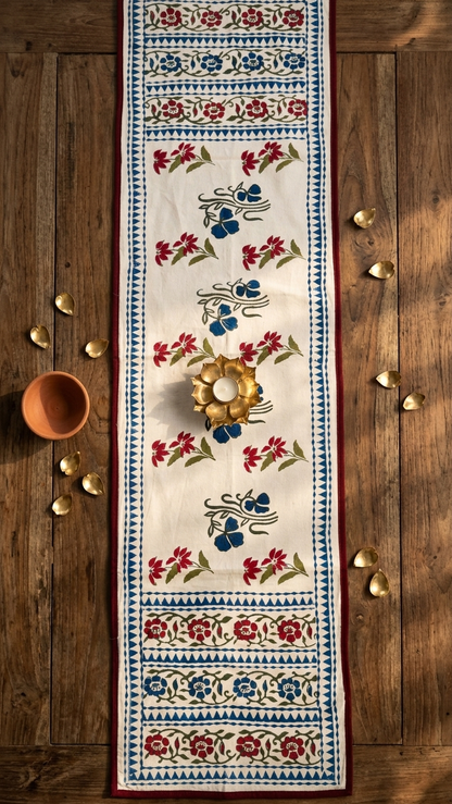Aangan - Hand Block Printed Table Runner with border piping