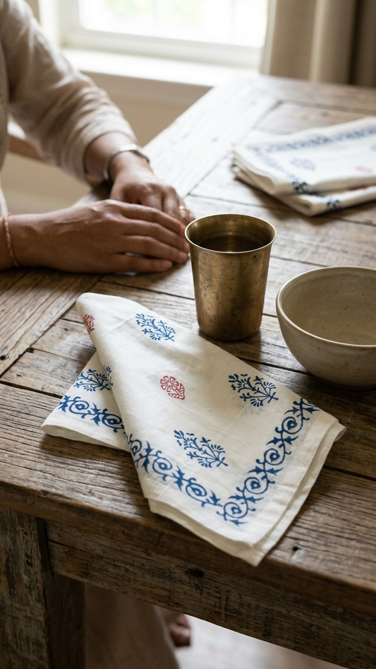 Darbar - Set of 6 Hand Block Printed Table Napkins