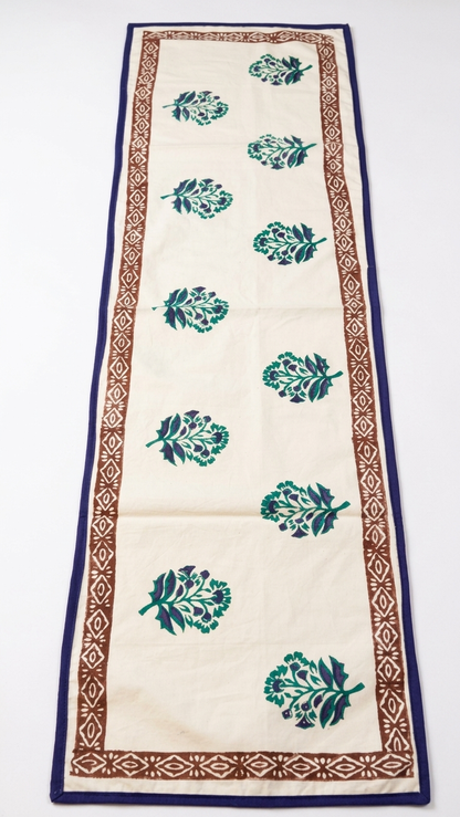Madhavi - Hand Block Print Coffee Table Runner with border piping (12"x44")