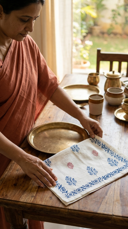 Darbar - Set of 6 Hand Block Printed Table Napkins