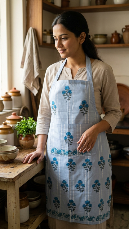 Petal Plate - Hand Block Printed Cotton Apron