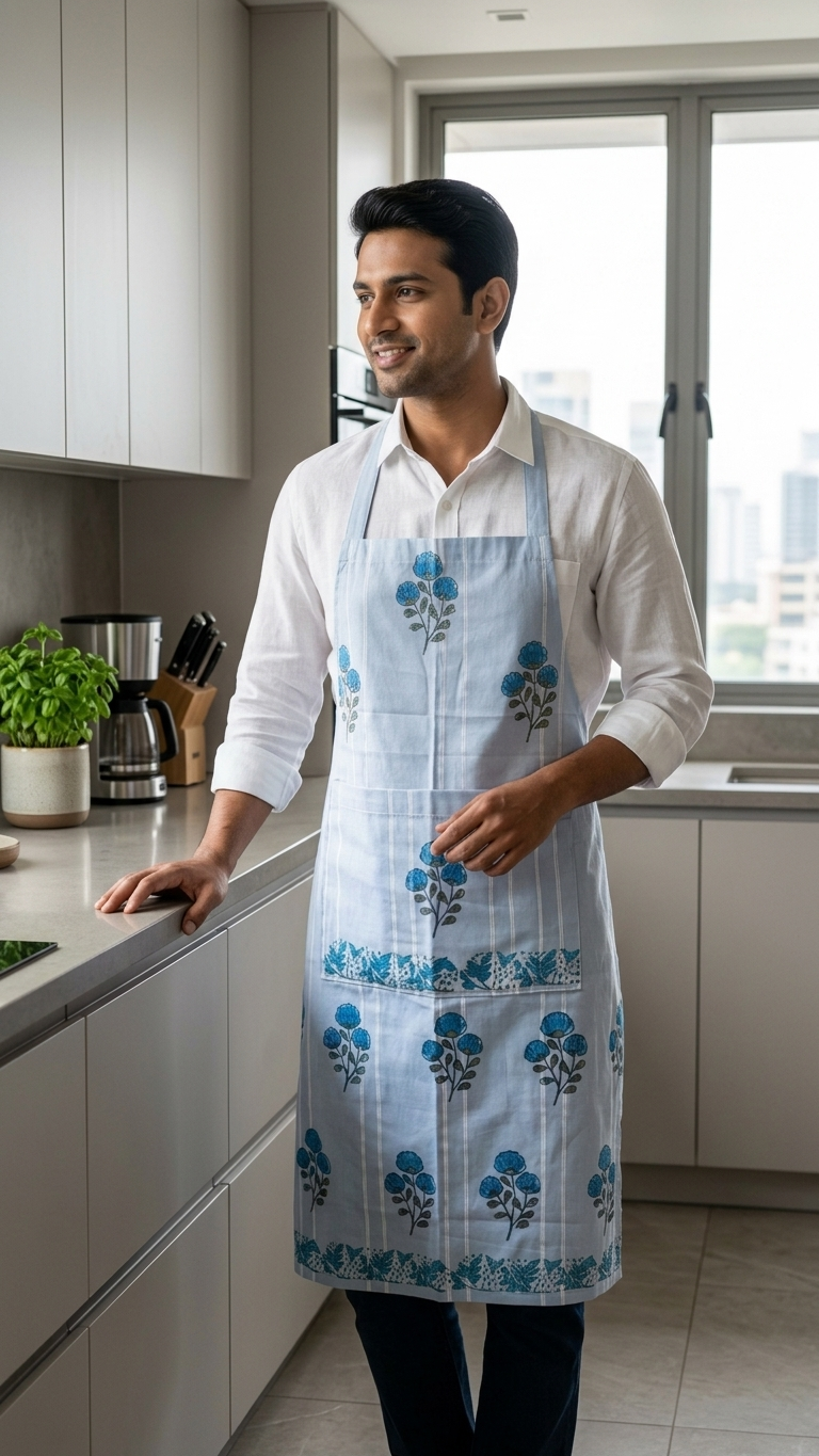 Petal Plate - Hand Block Printed Cotton Apron