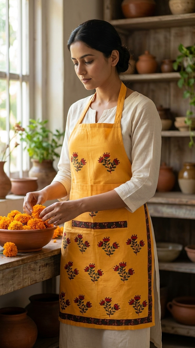 Pro Chef - Peach Orange Hand Block Printed Cotton Apron