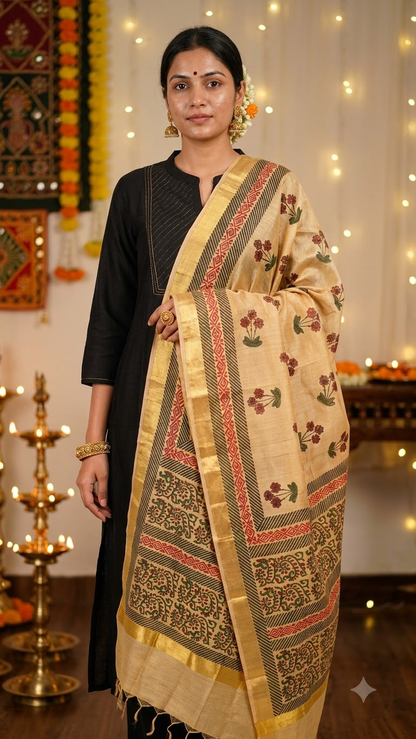 Amara – Beige Chanderi Silk Dupatta
