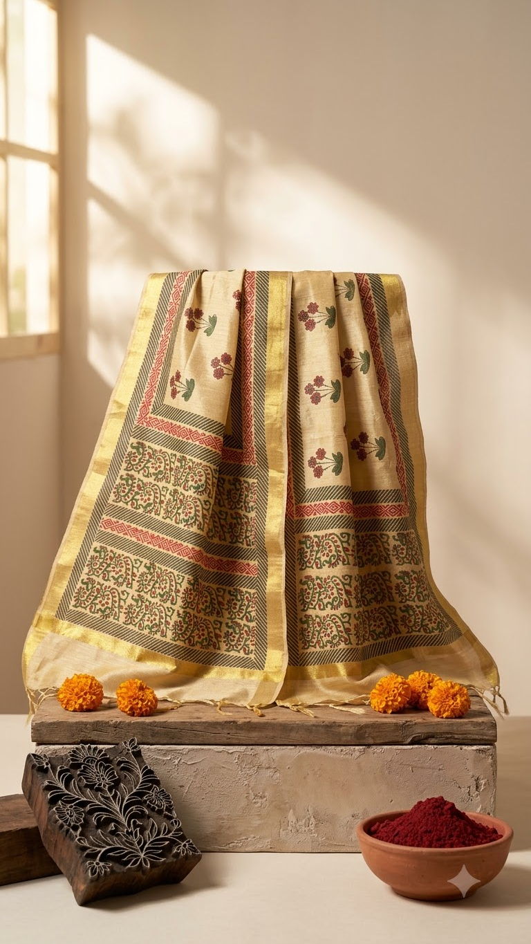 Amara – Beige Chanderi Silk Dupatta