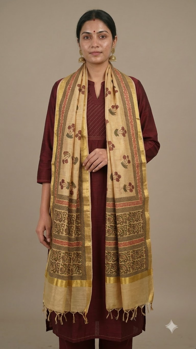 Amara – Beige Chanderi Silk Dupatta