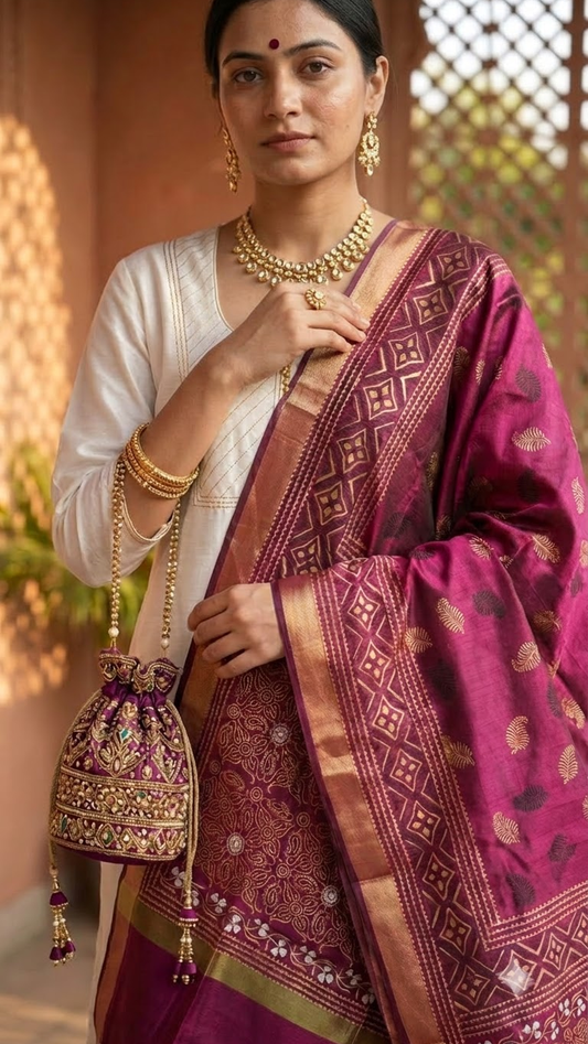 Kaamini – Dark Pink Chanderi Silk Dupatta