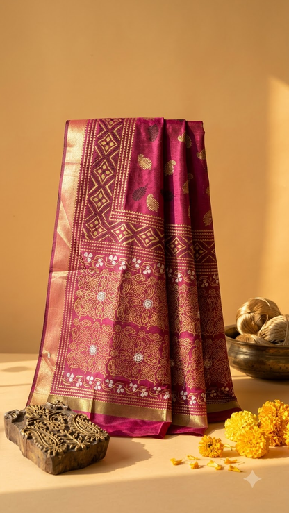 Kaamini – Dark Pink Chanderi Silk Dupatta