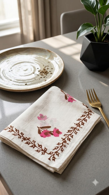 Mehak - Set of 6 Hand Block Printed Table Napkins