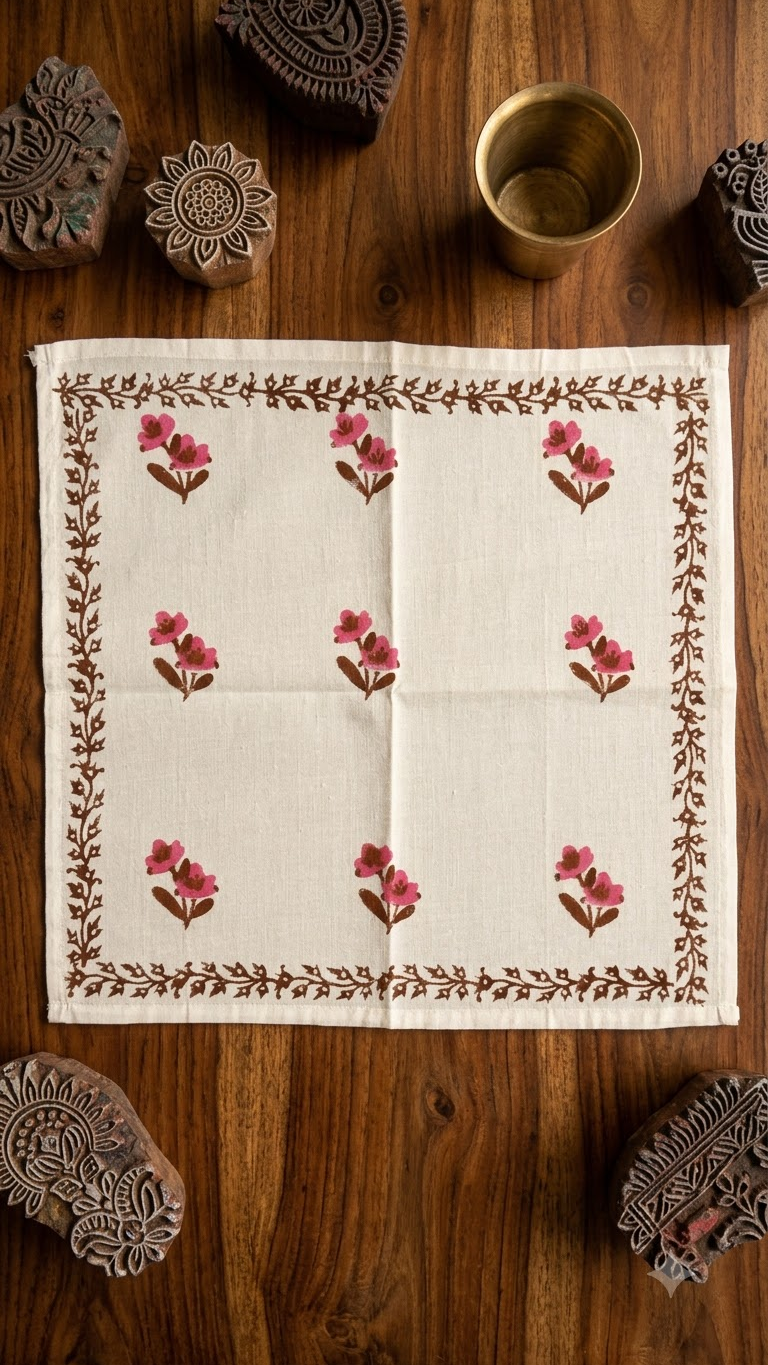 Mehak - Set of 6 Hand Block Printed Table Napkins