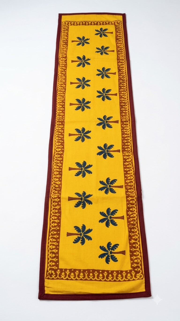 Kerala - Hand Block Print Runner with border piping (11"x50")