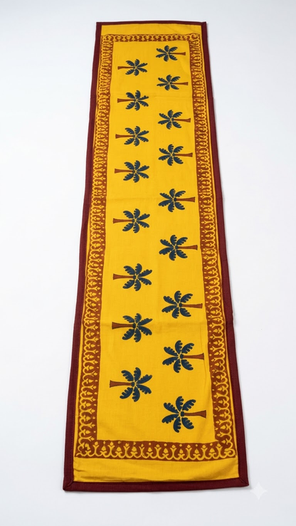 Kerala - Hand Block Print Runner with border piping (11"x50")