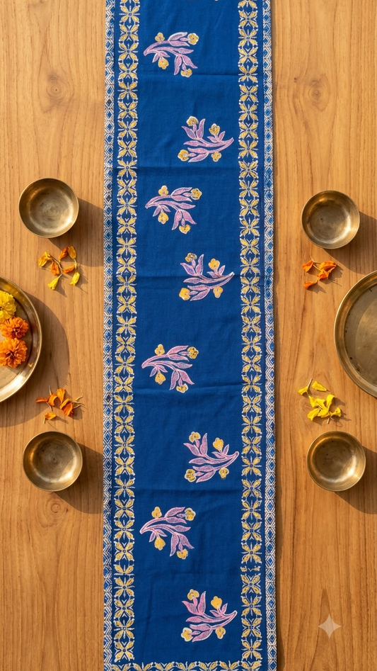 Blue Whisper - Hand Block Print Reversible Runner with border piping (11"x60")