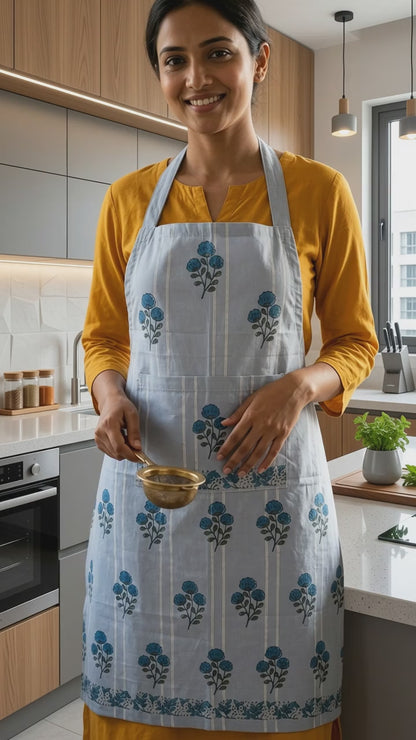 Petal Plate - Hand Block Printed Cotton Apron