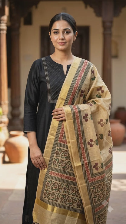 Amara – Beige Chanderi Silk Dupatta