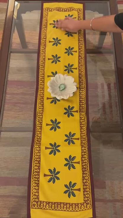 Kerala - Hand Block Print Runner with border piping (11"x50")
