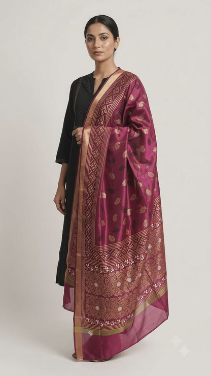 Kaamini – Dark Pink Chanderi Silk Dupatta