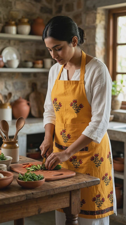 Pro Chef - Peach Orange Hand Block Printed Cotton Apron